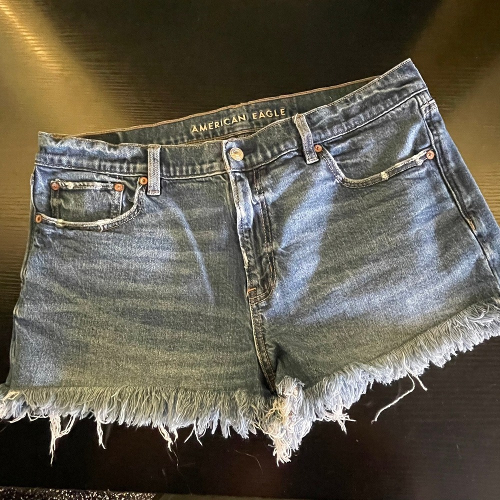 American Eagle Ex-Boyfriend Shorts Womens 10 Blue Good Frayed Hem Stretch